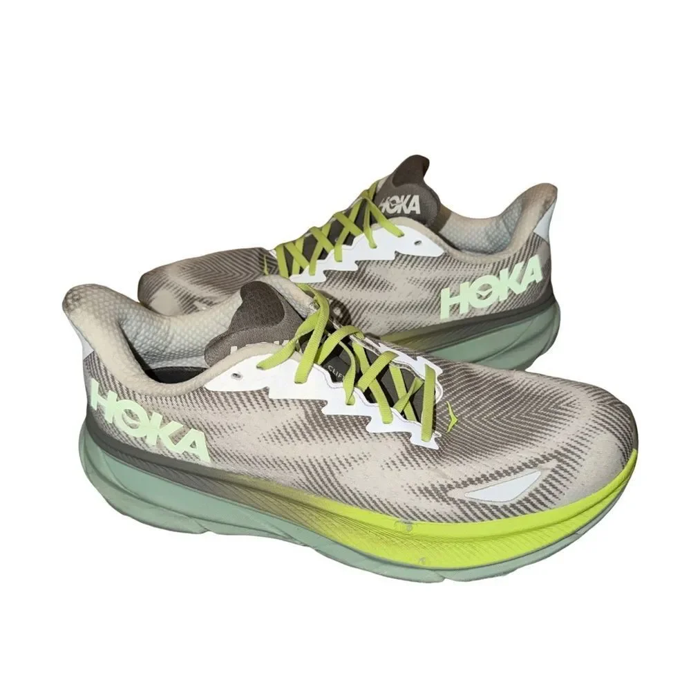 Hoka Clifton 9 GTX Sneakers with Lime and Gray Tones size 12 D